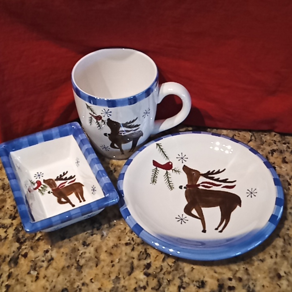 Reindeer Holiday Print Set Of 3. Perfect Set For Santa's Milk and Cookies.